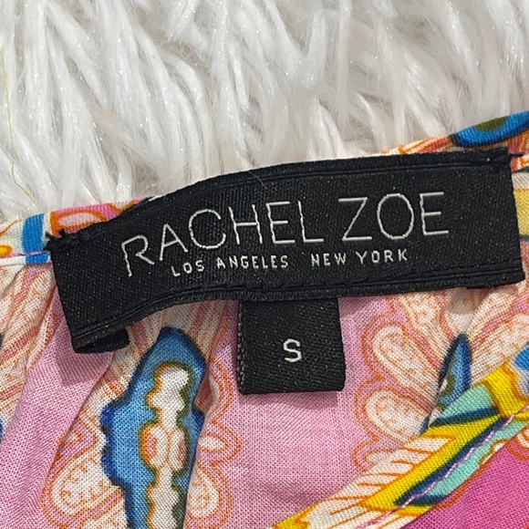 Rachel Zoe Pink and Orange Patterned Blouse DRAWSTRING WAIST WOMENS SIZE S - Picture 2 of 5